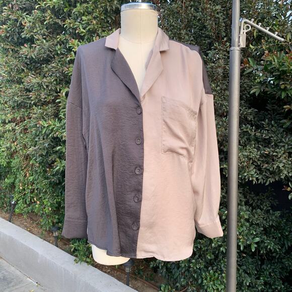 Promesa Double Trouble Colorblock Washed Satin Shirt - Picture 6 of 12